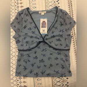 Aeropostale Navy Floral Wrap Top